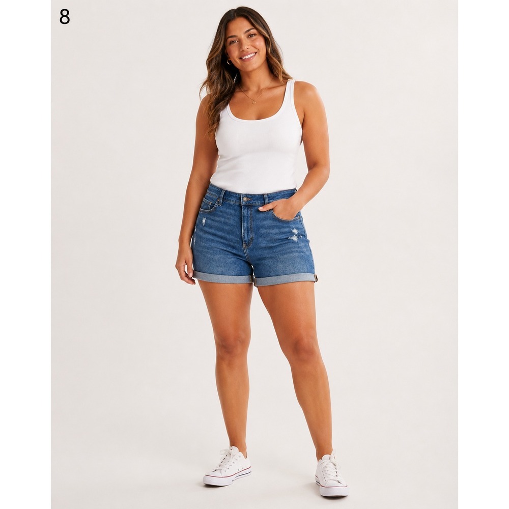 Old Navy OG Straight High Rise Jean Shorts Womens Plus 28 Blue Distressed NEW
